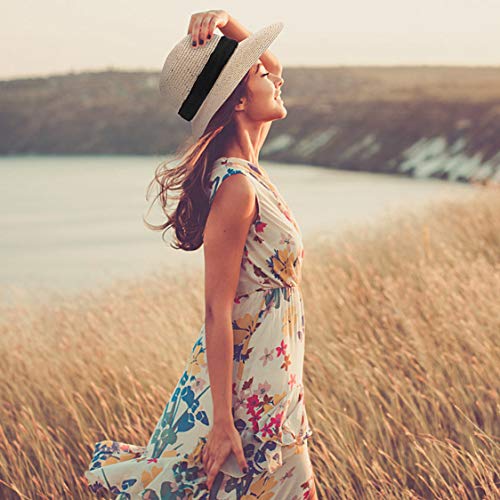Sombrero de Verano Sol Mujer, Sombrero de Paja Plegable con ala Ancha, Ajustable Sombrero de Verano para Playa al Aire Libre Protección Anti-UV UPF 50