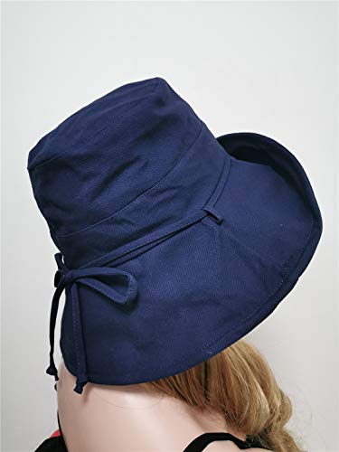 Sombrero del Sol de Las Mujeres Sombrero del Sol del Verano de ala Ancha Plegable Sombrero del Cubo del algodón de Las señoras Sombrero de la Playa Flojo (A Azul Marino)