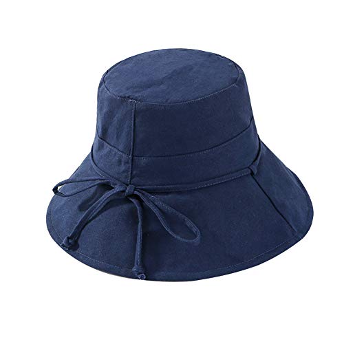 Sombrero del Sol de Las Mujeres Sombrero del Sol del Verano de ala Ancha Plegable Sombrero del Cubo del algodón de Las señoras Sombrero de la Playa Flojo (A Azul Marino)