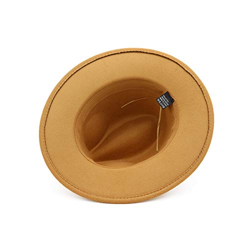 Sombrero Fedora de ala Ancha para Mujer, Vestido Formal sólido de otoño, Sombreros de Boda para Mujer, Sombreros de Invierno de Jazz clásico de Fieltro Blanco y Negro -Caramel-52-54cm(Kids)