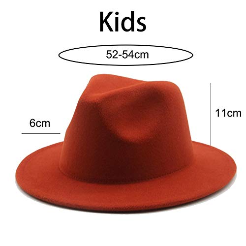 Sombrero Fedora de ala Ancha para Mujer, Vestido Formal sólido de otoño, Sombreros de Boda para Mujer, Sombreros de Invierno de Jazz clásico de Fieltro Blanco y Negro -Caramel-52-54cm(Kids)