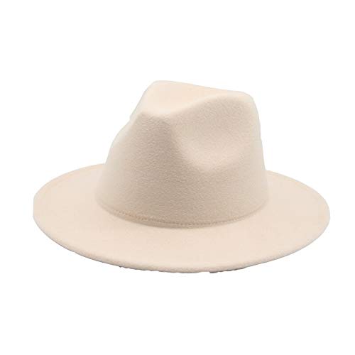 Sombrero Fedora de ala Ancha para Mujer, Vestido Formal sólido de otoño, Sombreros de Boda para Mujer, Sombreros de Invierno de Jazz clásico de Fieltro Blanco y Negro -Caramel-52-54cm(Kids)