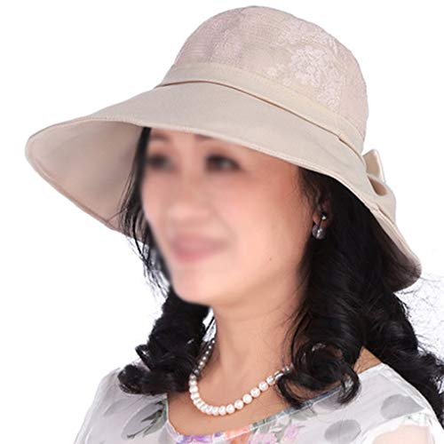sombrero Moda Mediana Edad y Ancianos señoras Grandes a lo Largo Sun Plegable Moda de Mediana Edad de la Madre de Tela Sun Protector Solar Playa