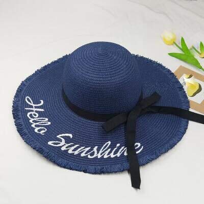 Sombrero para El Sol Bordado De Letras Personalizado Sol Sombrero De Playa con Flecos Sombrero De Paja De Verano para Mujer Sombrero De Disquete Náutico De Luna De Miel Azul Marino