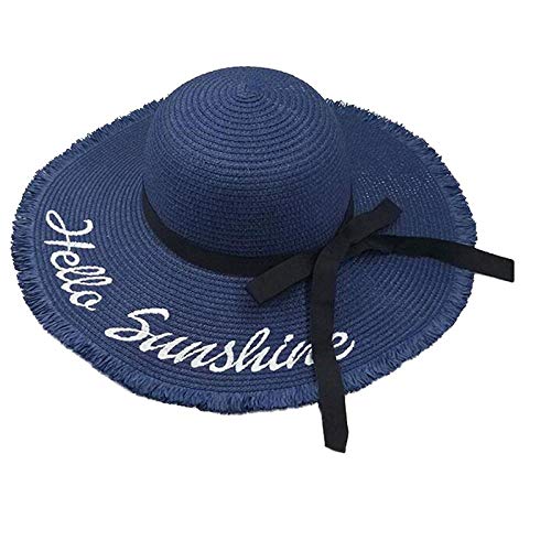 Sombrero para El Sol Bordado De Letras Personalizado Sol Sombrero De Playa con Flecos Sombrero De Paja De Verano para Mujer Sombrero De Disquete Náutico De Luna De Miel Azul Marino