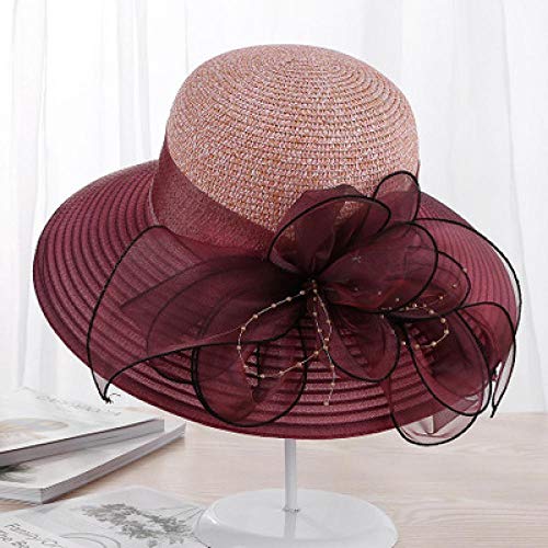 Sombrero para El Sol Elegante Moda Mujer Iglesia Sombrero Verano Flor Grande Paja Sombrero De ala Ancha Boda Playa Sol Sombrero Sombrero De Mujer Winered