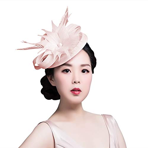 Sombrero para El Sol Mujeres Pluma Fascinator Pinza para El Pelo Sombrero De Flores Iglesia Fedora Cap Cóctel De Boda Accesorios para El Cabello De Novia Rosa