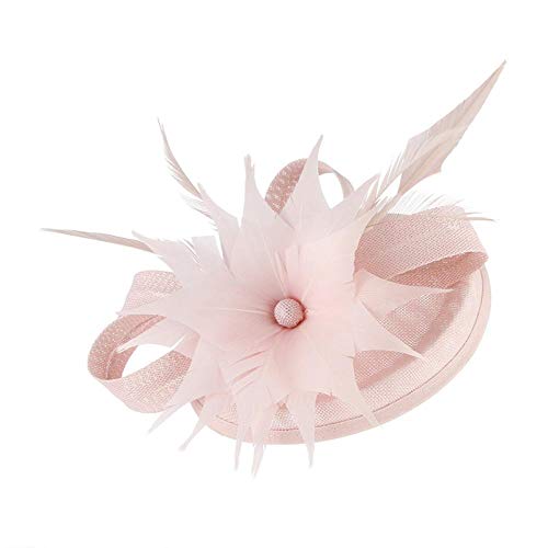 Sombrero para El Sol Mujeres Pluma Fascinator Pinza para El Pelo Sombrero De Flores Iglesia Fedora Cap Cóctel De Boda Accesorios para El Cabello De Novia Rosa