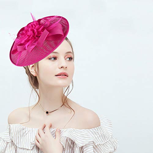 Sombrero para El Sol Sombrero De Mujer Grande Fascinador De Plumas para Boda Cóctel Sombrero De Iglesia Rosa