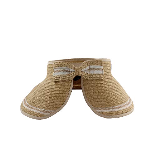 Sombrero Viseras Mujer Verano de Paja Vacío con ala Grande Gorra Pamela de Sol Playa Viaje Vacaciones Adjustable Altura 18CM (Beige Oscuro, YY-11)