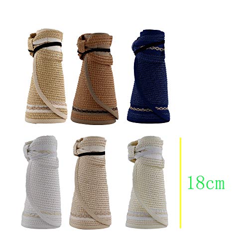 Sombrero Viseras Mujer Verano de Paja Vacío con ala Grande Gorra Pamela de Sol Playa Viaje Vacaciones Adjustable Altura 18CM (Beige Oscuro, YY-11)