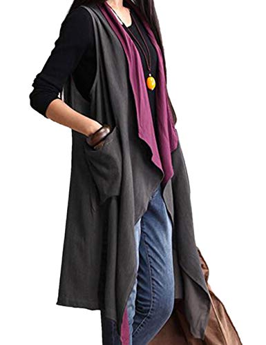SOMTHRON Mujer Chaleco Largo Abierto Reversible Ocio sin Mangas de Gran Tamaño(PE)