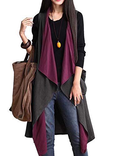 SOMTHRON Mujer Chaleco Largo Abierto Reversible Ocio sin Mangas de Gran Tamaño(PE)