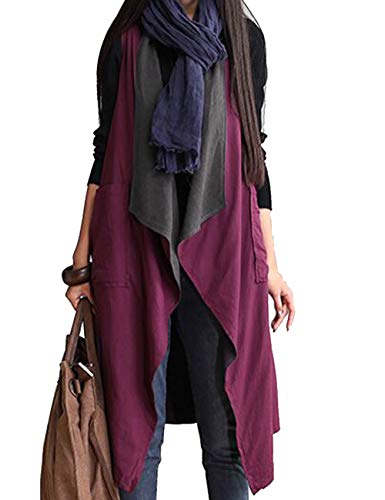 SOMTHRON Mujer Chaleco Largo Abierto Reversible Ocio sin Mangas de Gran Tamaño(PE)