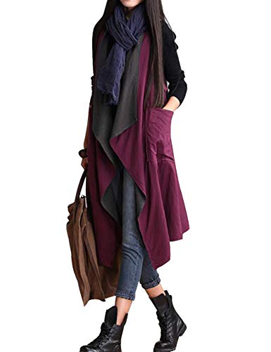 SOMTHRON Mujer Chaleco Largo Abierto Reversible Ocio sin Mangas de Gran Tamaño(PE)