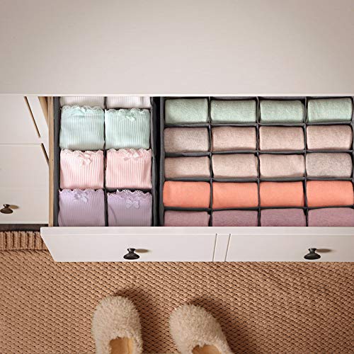 SONGMICS Organizador para Cajones con Compartimentos, Caja de Almacenaje Plegable, Organizador de Armario para Ropa Interior, Calcetines, Corbatas, Bufandas, Set de 6 Piezas, Gris RUS06GY