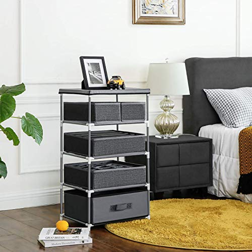 SONGMICS Organizador para Cajones con Compartimentos, Caja de Almacenaje Plegable, Organizador de Armario para Ropa Interior, Calcetines, Set de 4 Piezas, Gris Oscuro, RYUS04G