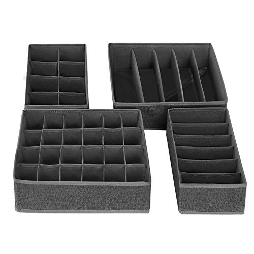 SONGMICS Organizador para Cajones con Compartimentos, Caja de Almacenaje Plegable, Organizador de Armario para Ropa Interior, Calcetines, Set de 4 Piezas, Gris Oscuro, RYUS04G