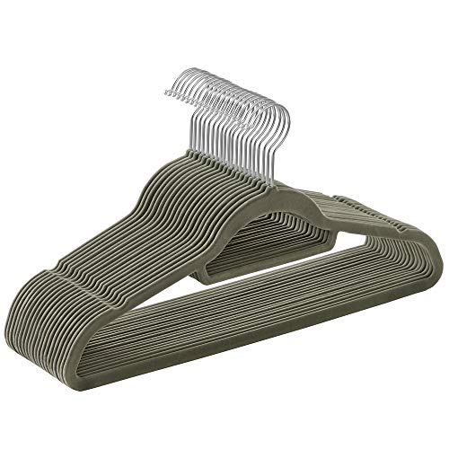 SONGMICS Perchas de Terciopelo, 20 Unidades, Gancho Giratorio a 360°, Antideslizantes, Ahorro de Espacio, Gris CRF20V