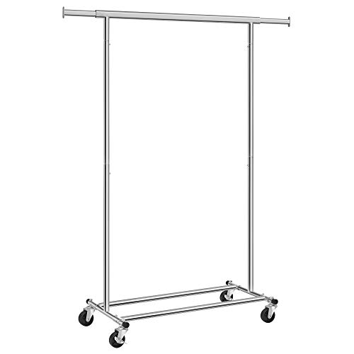 SONGMICS Tendedero con Ruedas, Soporte de Ropa Rodante, 90 kg de Carga, con Riel de Suspensión Extensible, Parte Inferior Abatible, Estante Inferior de Almacenamiento, Plata HSR13S
