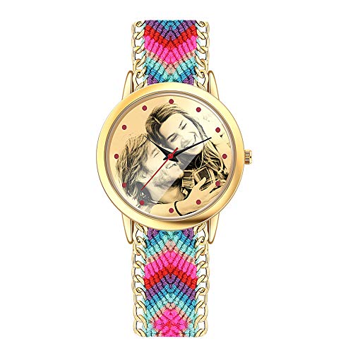SOUFEEL Reloj Personalizado Foto Banda Nylon Ajustable Impermeable Ultra-Delgada Regalo para Familia Mujer Novia Bebe Nuevo San Valentín