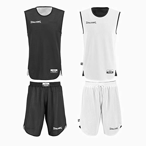 Spalding Doubleface Kids Set, Conjunto reversible camiseta y pantalones de baloncesto para Unisex-Niños, Negro/Blanco (Black/White), S(36)