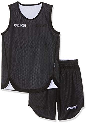 Spalding Doubleface Kids Set, Conjunto reversible camiseta y pantalones de baloncesto para Unisex-Niños, Negro/Blanco (Black/White), S(36)