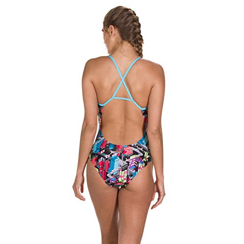 Speedo Dragonyang Crossback De Una Pieza Bañador, Mujer, Dragonyang/Black/Bright Z, 30 (ES 36)