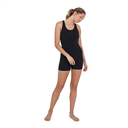 Speedo Essential Endurance + Legsuit Bañadores de Mujer para Natación, Color Negra/Gris, Talla 38