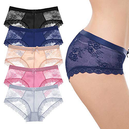 SPFAS Damas Ropa Interior de Encaje Sexy Bragas Hipster Calzoncillos Suaves Bragas de Encaje Lencería Cintura Baja Glamour Briefs Damas 5 Pack / 6 Pack