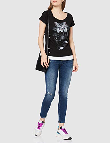 Spiral Direct Bright Eyes-2in1 White Ripped Top Black Camiseta, Negro (Black & White 008), 40 (Talla del Fabricante: Medium) para Mujer