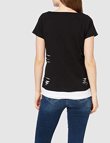 Spiral Direct Bright Eyes-2in1 White Ripped Top Black Camiseta, Negro (Black & White 008), 40 (Talla del Fabricante: Medium) para Mujer