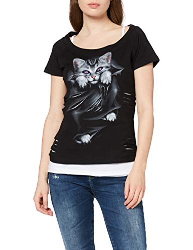 Spiral Direct Bright Eyes-2in1 White Ripped Top Black Camiseta, Negro (Black & White 008), 40 (Talla del Fabricante: Medium) para Mujer