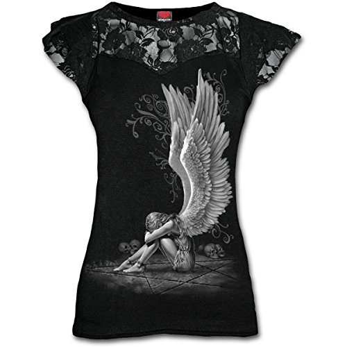 Spiral Direct Enslaved Angel-Lace Layered Cap Sleeve Top Camiseta, Negro (Black 001), 48 (Talla del Fabricante: X-Large) para Mujer