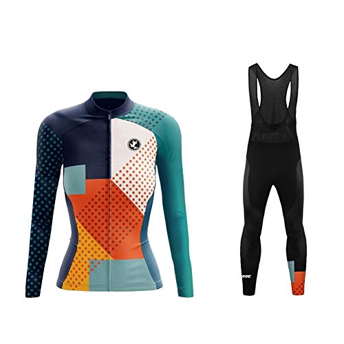 Sports Wear Uglyfrog Maillot de Ciclismo de Mangas Largas Invierno Thermal Fleece con Culotes para Mujer, Sets Ropa Ciclismo, Trajes de Ropa de Bicicleta Forro de Lana Térmico Cálido（Dos Piezas）
