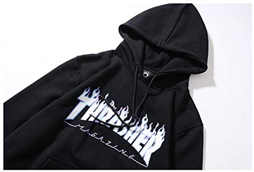 SportZHY Sudadera con Capucha para Hombre de Moda, Sudadera con Capucha Casual, Sudadera Estilo Hip Hop, suéter con Capucha de Manga Larga Unisex, Sudadera de Pareja, pulóver de Llamas Negro XXXL