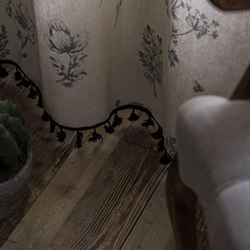 SSHHJ Cortinas De Algodón Y Lino De Estilo Rústico Americano Cortinas De Borlas En Blanco Y Negro Adecuado para Cocina, Jardín, Ático