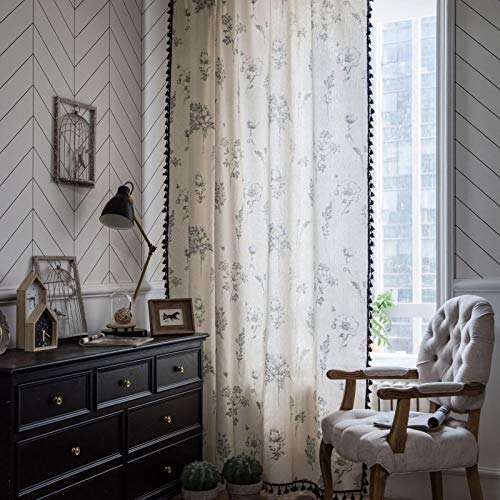 SSHHJ Cortinas De Algodón Y Lino De Estilo Rústico Americano Cortinas De Borlas En Blanco Y Negro Adecuado para Cocina, Jardín, Ático