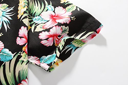 SSLR Camisa Manga Corta de Algodón Estampado de Flores Informal Estilo Hawaiano de Mujer (X-Small, Rojo Jamaica)