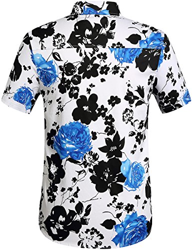 SSLR Camisa Playera Estilo Hawaiiana Floral Veraniega Manga Corta Casual para Hombre (Large, Blanco Azul)