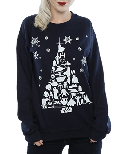 Star Wars mujer Christmas Tree Camisa de entrenamiento Large marino oscuro