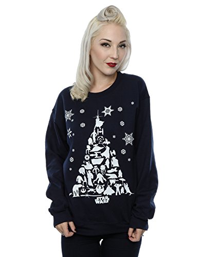 Star Wars mujer Christmas Tree Camisa de entrenamiento Large marino oscuro