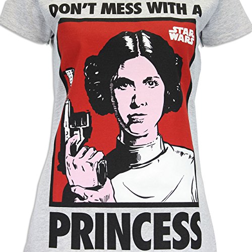Star Wars Princess Leia - Camiseta de manga corta, 92% algodón, 8% poliéster para mujer [medio] [Gris]