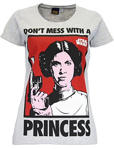 Star Wars Princess Leia - Camiseta de manga corta, 92% algodón, 8% poliéster para mujer [medio] [Gris]