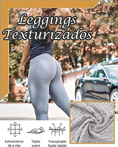 STARBILD Leggings de Fitness Mallas Pántalones Largos Deportivos Cintura Alta Elástico Control de Barriga para Mujer Yoga Gimnasio #Booty-Gris Claro L