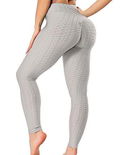 STARBILD Leggings de Fitness Mallas Pántalones Largos Deportivos Cintura Alta Elástico Control de Barriga para Mujer Yoga Gimnasio #Booty-Gris Claro L