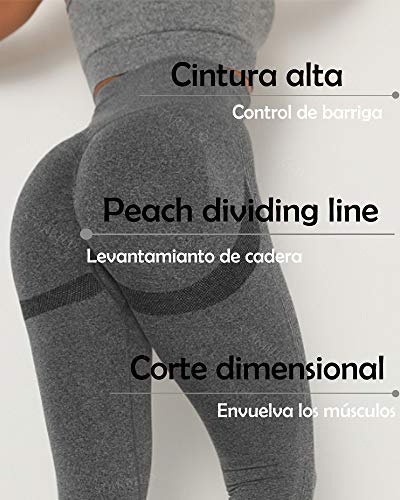 STARBILD Leggings Mallas Mujer sin Costuras Push up Pantalones Largos de Compresión Cintura Alta Elástico y Transpirable para Yoga Gym Fitness Running #Booty-Gris Oscuro S