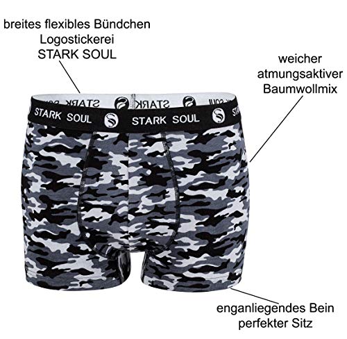 STARK SOUL Calzoncillos tipo bóxer para hombre, diseño de camuflaje, 3 unidades, estilo retro, hipster Camouflage Schwarz-grün-blau L