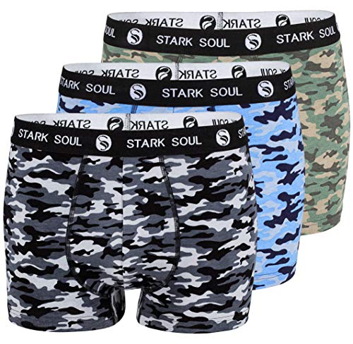STARK SOUL Calzoncillos tipo bóxer para hombre, diseño de camuflaje, 3 unidades, estilo retro, hipster Camouflage Schwarz-grün-blau L