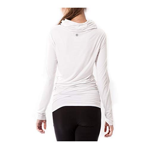 Sternitz Camisa Fitness para Mujer, Bhakti Hoodie, Ideal para Hacer Pilates, Yoga y Cualquier Deporte, Tela de bambú, ecológica y Suave. Cuello Largo. (L, Blanco)